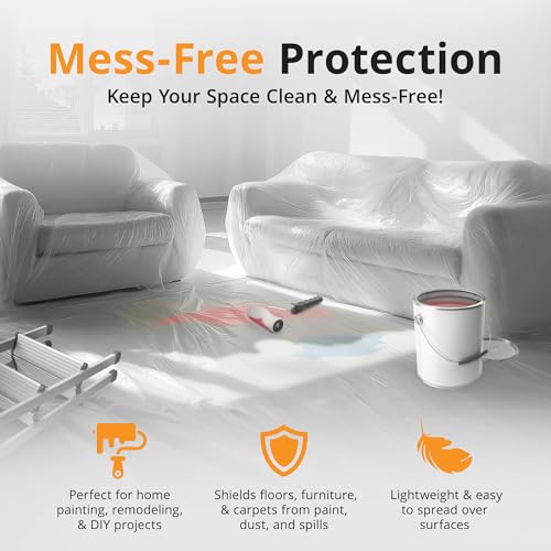 PRIMAX Clear Plastic Drop Cloth 9x12 ft (3 Pack) – Waterproof Painters Plastic Sheeting for Painting, Furniture Covers & Dust Protection – Easy Cleanup, Mess-Free Solution for Painting or Renovations - size: 9' x 12' - 3 pack