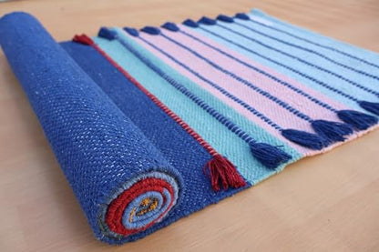 Jaipur Art & Rugs Cotton Yoga Rug - Eco-Friendly Hand-Woven Thick Mat (24”x72”x5mm) for Everyday Fitness at Home - Comfortable & Extra-Long - color: Multicolor 4