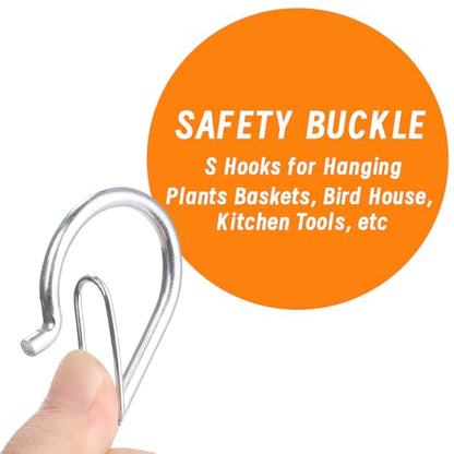 12 PCS S Hooks for Hanging with Safety Buckle, Heavy Duty Metal S Hooks | 3.5 inch S Shaped Hanger Hooks for Hanging Kitchen Utensil, Cups Pots Pan Closet Plants Purse Bags Hats (Silver) - color: Silver