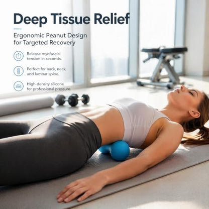 Silicone Peanut Massage Ball—Double-Sided Hockey-Shaped Yoga Ball and Physical Therapy Exercise Ball—A deep-tissue massage tool for myofascial release, muscle relaxation, and acupressure therapy