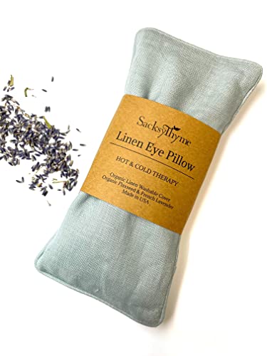 Sacksy Thyme Organic Linen Eye Pillow - Lavender & Flaxseed for Relaxation, Yoga, Stress Relief - Microwavable Heating Pad & Cool Compress - Made in USA - Gifts for Meditation - color: Sage (Lavender)