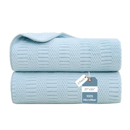 JML Microfiber Bath Towels, 2 Pack, 27x55 in, Light Blue - color: Diamond Cross Grid Light Blue, size: 2 Pack (27 in x 55 in)