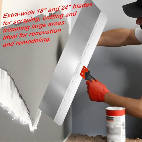 Large Drywall Knife 2pcs/Set, Drywall Hand Tool Kit | 18'' + 24'' Stainless Steel Putty Knives, Taping Knives for Drywall Joint Taping, Finishing & Patching - color: Black - D Set