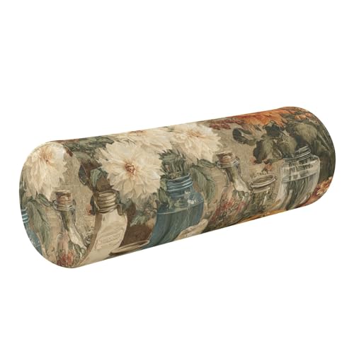 Bolster Pillow Neck Pillow Round Soft Health Memory Foam Pillows Long Cylindrical Body Pillow with Removable Cover Cute Back Yoga Autumn Harvest Flowers Beige 17" x 5.5" - color: Autumn Harvest Flowers Beige