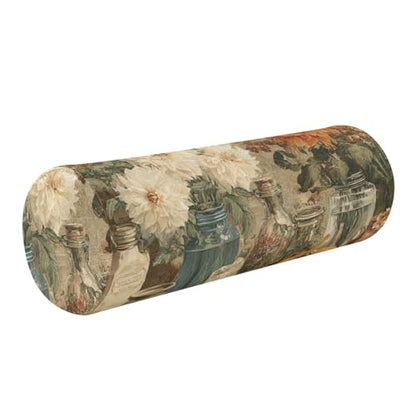 Bolster Pillow Neck Pillow Round Soft Health Memory Foam Pillows Long Cylindrical Body Pillow with Removable Cover Cute Back Yoga Autumn Harvest Flowers Beige 17" x 5.5" - color: Autumn Harvest Flowers Beige