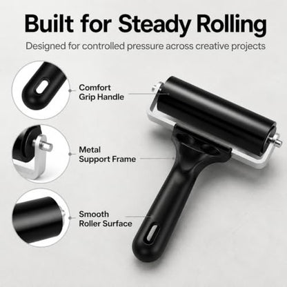 PhotonOcean 3-Pack Rubber Brayer Rollers for Crafting, Printmaking | Hard rubber craft rollers (2.4", 4", 7.9") for gluing, stamping, wallpaper and vinyl application.