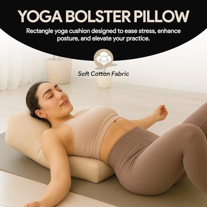 Rectangular Yoga Bolster Pillow for Meditation, Yoga & Back Support – Soft Meditation Cushion with Removable Hand Wash Cotton Cover & Carry Handle (beige) - color: Beige