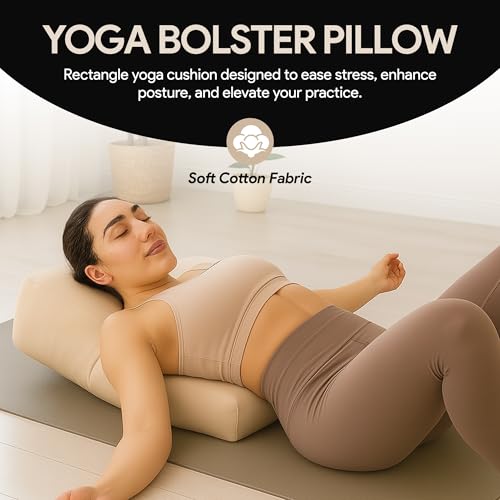 Rectangular Yoga Bolster Pillow for Meditation, Yoga & Back Support – Soft Meditation Cushion with Removable Hand Wash Cotton Cover & Carry Handle (beige) - color: Beige