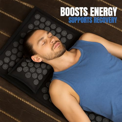 Acupressure Mat and Pillow Set, Mat with HIPS Spikes for Back/Neck Pain Relief, Sciatic, Headache, Stress and Muscle Relaxation