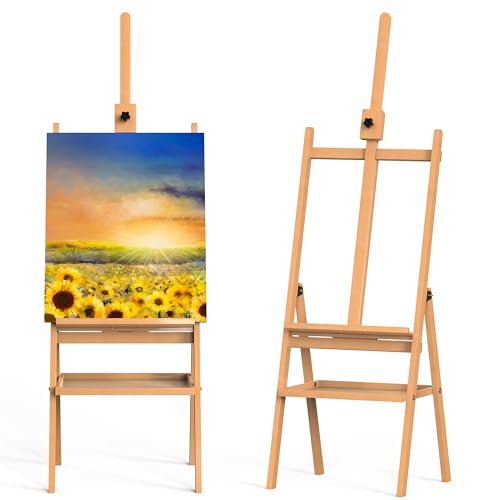 Beech Wood H-Frame Art Easel Adjustable 58"-75" Professional Studio Easel with Storage, Holds Up to 36" Canvas - color: EASEL-B