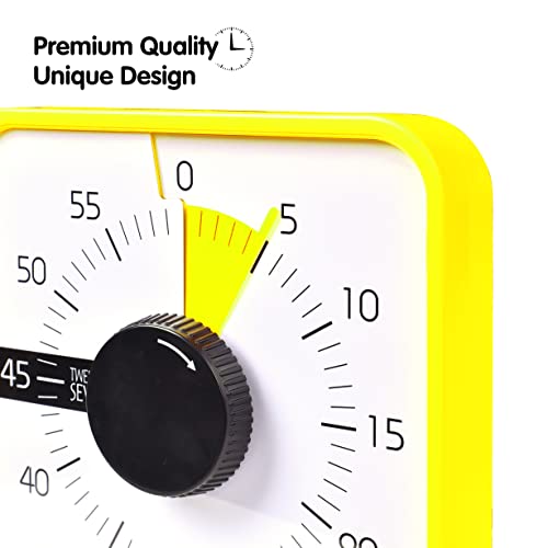 TWENTY5 SEVEN Countdown Timer 7.5 inch; 60 Minute 1 Hour Visual Timer – Classroom Teaching Tool Office Meeting, Mechanical Countdown Clock for Kids Exam Time Management Magnetic, Yellow - color: Yellow