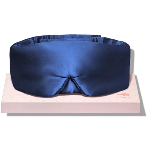 LitBear Silk Sleep Mask for Side Sleeper, Eye Mask Sleeping for Women Men | 100% 22 Momme Pure Mulberry Silk, Face-Hugging Padded Eye Cover for Sleeping with Adjustable Band, Midnight Blue - color: Midnight Blue