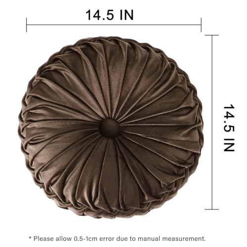 HIG Set of 2 Chocolate Velvet Decorative Round Pleated Throw Pillows - color: Chocolate