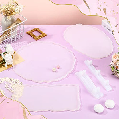 5 Pcs 13 Inches Large Resin Tray Molds with Gold Handles Silicone Irregular Casting Epoxy Molds DIY Faux Agate Geode Serving Tray for Home Wedding Decor (DIY Handle) - size: Large DIY Handle