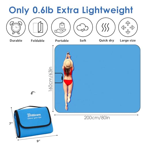 Beach Picnic Blanket, Sandproof Waterproof Camping Blankets 80x63in Large, Outdoor Sandfree Foldable Mat, Oversized Packable Family Mats for Hiking, Camping, Park, Travel, Grass Concert-Blue - color: Blue, size: 80x63 in