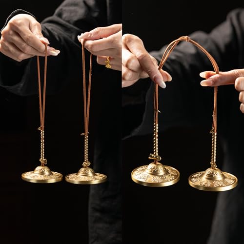 Tibetan Meditation Bell, Brass Tingsha Cymbals with Cloth Bag - size: Eight Symbols with Beads