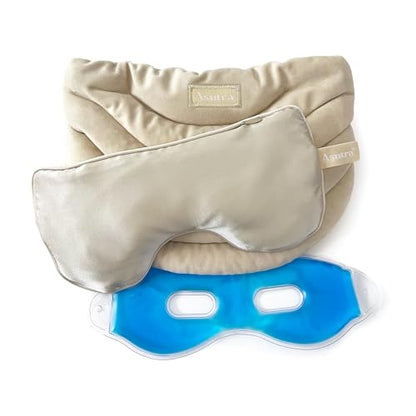 ASUTRA Champagne Gold Silk Eye Pillow and Weighted Neck Wrap Bundle Set, 2 | Products - Weighted Eye Mask Filled w/Lavender & Flax Seeds, Hands-Free Microwaveable Heat Pad and Cooling Neck Wrap - color: Champagne Eye Pillow and Neck Wrap Bundle