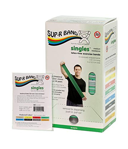 CanDo 10-6373 Sup-R Band, Latex-Free, 5' Singles, 30 Piece Dispenser, Green - color: Green: Medium, size: 5 ft Single (30 ct)