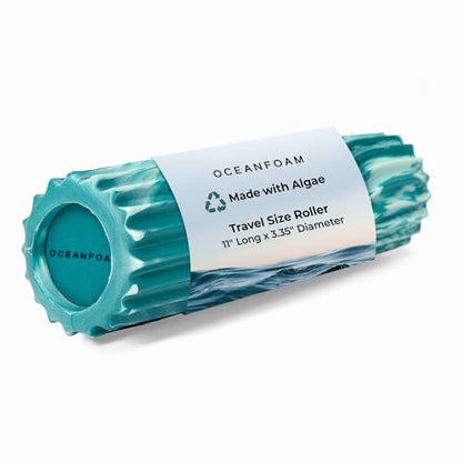 Oceanfoam Ripple Travel Foam Roller (11" x 3.35") Firm Mini Foam Roller for Physical Therapy, Deep Tissue Massage, Back Pain - High Density, Wave Textured - Yoga, Exercise (Jade & Seafoam Marbled) - color: Jade & Seafoam Marbled