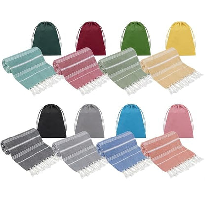 Peryiter 8 Pcs Oversized Cotton Turkish Beach Towels with Storage Bags – Stripe, Quick Dry, Sand-Free, Lightweight 39×71 Inch Towels for Pool, Beach, Yoga, Camping, Spa
