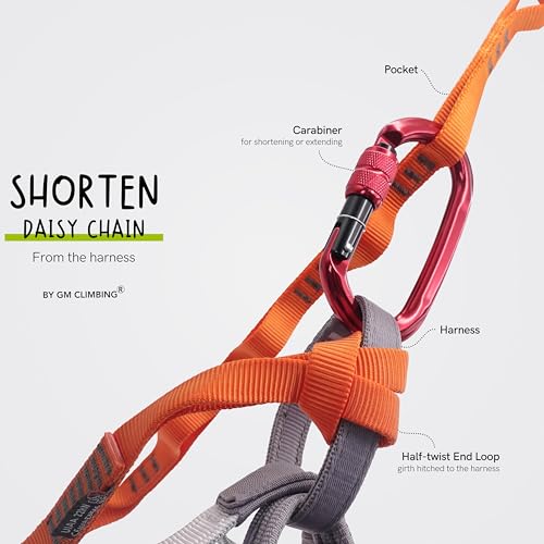 GM CLIMBING 16mm Nylon Daisy Chain Sling 22kN 120cm / 48in CE UIAA Certified for Leading Aid Climb Ascender Rigging Hammock Suspension - color: Orange | 2 Pack