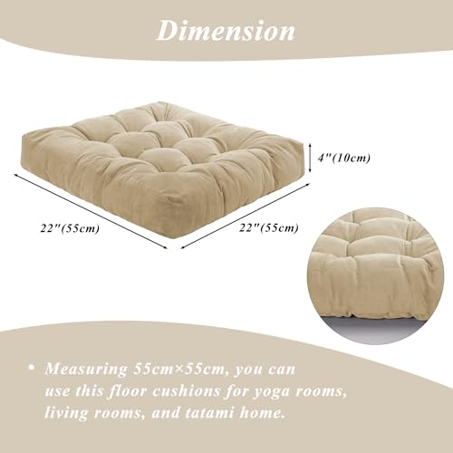 Meditation Floor Pillow 22×22 Inch 1 Pack Large Floor Cushions for Adults Square Tufted Corduroy Floor Pillows for Yoga Living Tatami Room Beige - color: Beige