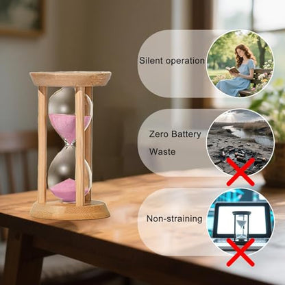 Wood Sand Timer, 5 Minute Hourglass,Bamboo Sandglass Timer 5 Min,Pink Sand Watch for Speed Reading Timer,Baking,Game,