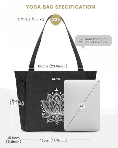Gonex Yoga Mat Bag with Zipper Mat Carrier Canvas Gym Tote | Durable Canvas, Zipper Closures Prevent Slipping, Quick Access, Bottle Holder, Fits Yoga Blocks, Gym & Travel Use - color: Black, size: Large(17.7×6.1×15.3inch)