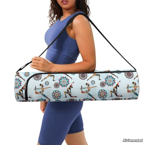 Yoga Mat Bags for Women Lightweight Gym Bag with Strap Full Zip Yoga Accessories - color: Western Print