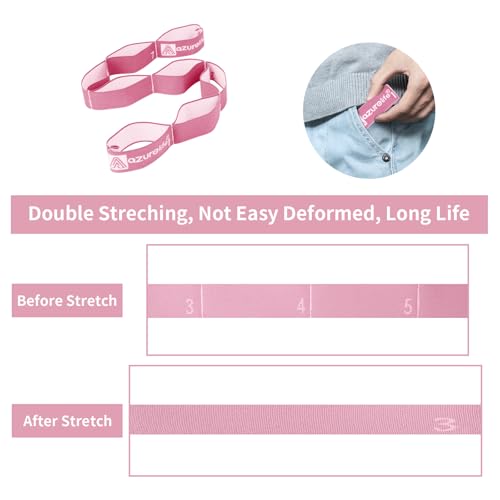 A AZURELIFE Elastic Yoga Stretching Strap, Multi-Loop Stretch Strap for Physical Therapy, Pilates, Yoga, Dance & Gymnastics Exercise and Flexible Pilates Stretch Band - color: Elastic-Pink