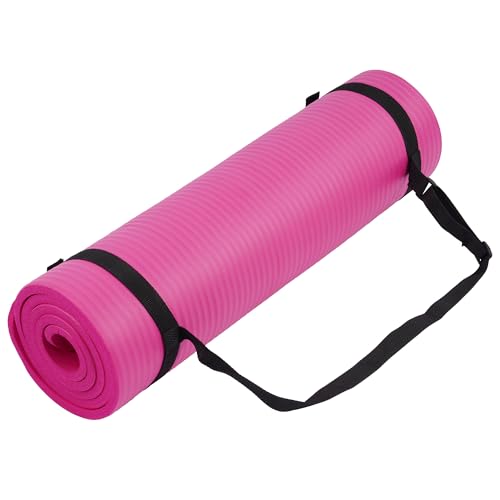 Fitvids Yoga Mat, 1/2-Inch Extra Thick High Density Exercise Mat, Anti-Tear Exercise Yoga Mat with Carrying Strap, Suitable for Various Yoga Exercises - color: Pink