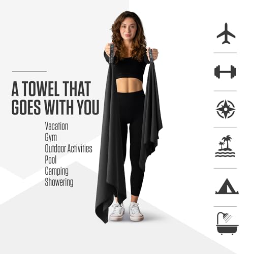 VENTURE 4TH Quick Dry Microfiber Towel for Camping & Gym - Black Large - color: Black, size: 60.00" x 31.50"