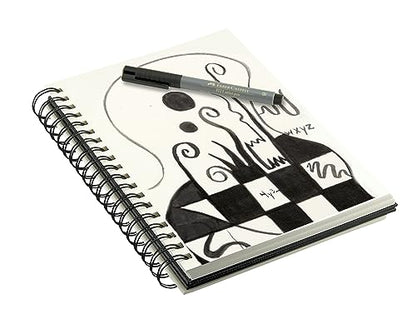 Creative Mark Double Wire Spiral Bound Field Sketch Book [160 Pages - 5 x 7], Black Embossed Leatherette Journal, Light Cream Acid-Free Paper, Perfect for Dry Media and Drawing - size: 5 x 7" - Single