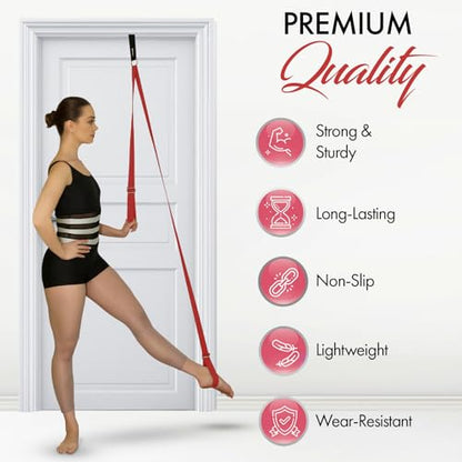 Stretching Strap with Door Anchor for Splits and Flexibility Training - color: Red