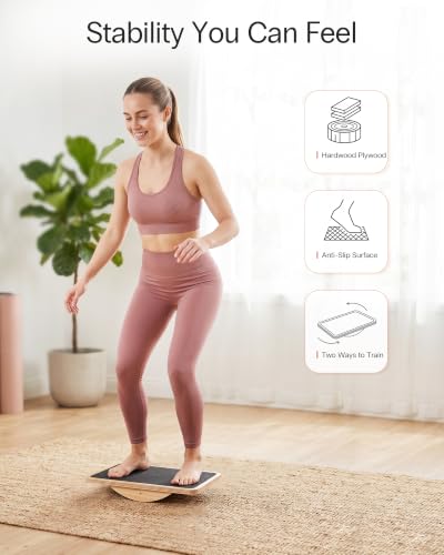 StrongTek Wooden Balance Board, Basic Rocker or Advanced 360° Wobble | Beginner-to-Advanced Options, Non-Slip Surface, Ankle Rehab, Physical Therapy, Core Stability and Balance Training - color: Standard-Basic