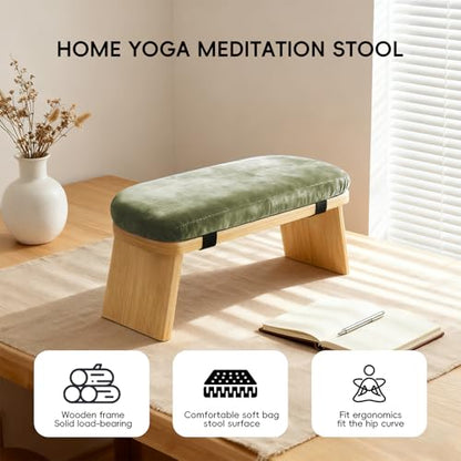 Natural Beech Wood Yoga Bench, Ergonomic Design for Kneeling, Meditation, Pilates, FSC Certified (Green) - color: Green