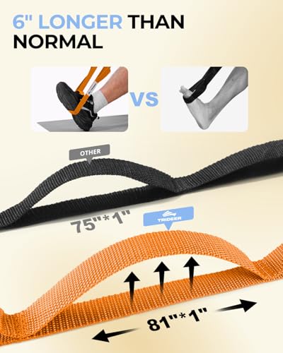 Trideer Stretching Strap with Loops & Leg Lifter, Non-Elastic PT Strap | Leg Lifter Mobility Aid, Non-Elastic PT Stretching Strap, Multi-Loop Grip Control, Home Recovery Support - color: Orange