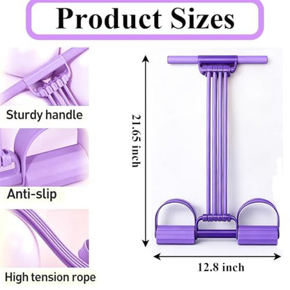 Pedal Resistance Band with Handle, 2026 New Upgraded 8-Tube 3-in-1 Multi-Function Foot Pedal Puller for Back Stretch & Chest Expand, Portable Latex Fitness with 4 Extra Replacement Tubes - color: Purple