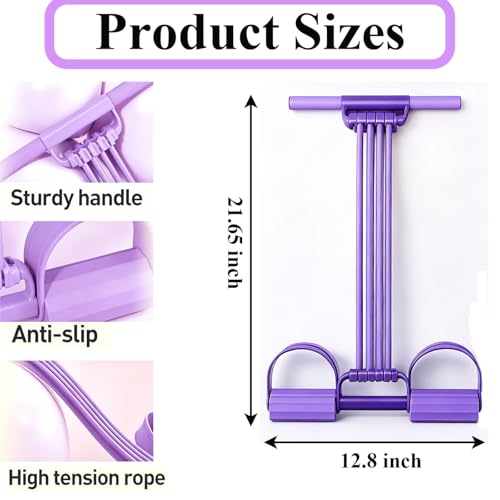 Pedal Resistance Band with Handle, 2026 New Upgraded 8-Tube 3-in-1 Multi-Function Foot Pedal Puller for Back Stretch & Chest Expand, Portable Latex Fitness with 4 Extra Replacement Tubes - color: Purple