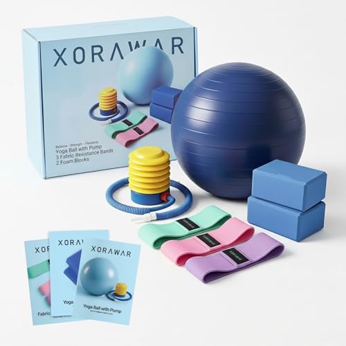 65cm Exercise Ball Large | 2 Packs Yoga Stretching Blocks | Fitness Bands Fabric 3-Levels | Pilates Kit for Home Workouts, Exercise Bands Resistance Bands Set, Resistance Bands for Legs