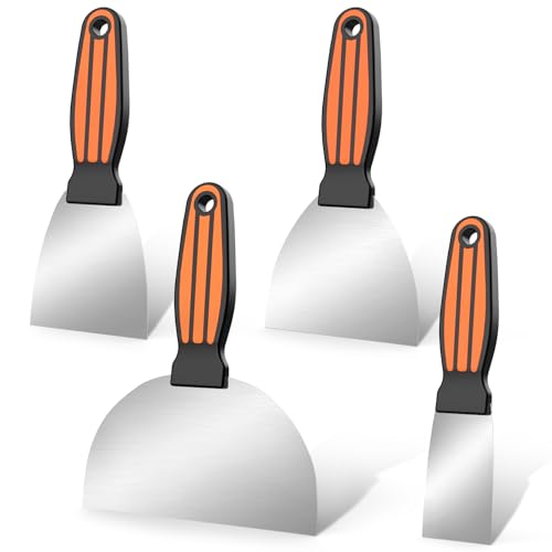 Fishark Putty Knife Set, 2/3/4/6in Stainless Steel Spackle Knives, 4Pcs | Mirror Polished Blade, Non-Slip Grip, for Drywall Repair, Paint Scraping, Taping, Wallpaper Removal, Plaster & Adhesive - color: 2" 3" 4" 6"