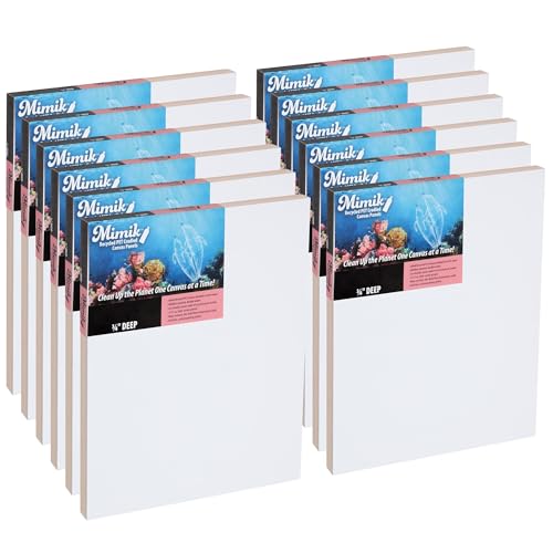 Creative Mark Mimik Recycled PET Cradled Canvas Panel 3/4" Depth - 6x8 Pack of 12 - Medium-Textured Painting Board for Eco-Conscious Artists, 14.11 oz Triple-Acrylic-Primed Weight Mounted Canvas - size: 6x8" Pack of 12