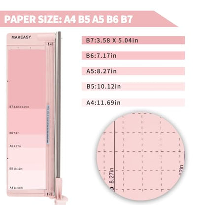 MAKEASY Paper Cutter 12 Inch, Guillotine Paper Cutter with 8 Sheet Capacity, Heavy Duty Paper Cutter for Cardstock, Paper Trimmer for Crafting, Classroom and Office, Pink - color: Pink