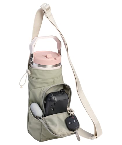 STANLEY Vitalize Carry-All Bag | Bottle Holder with Drawstring Cinch | Adjustable Shoulder Strap | Zippered Valuables Pocket | Durable Recycled Fabric | Sage Grey - color: Sage Grey, size: Carry-All