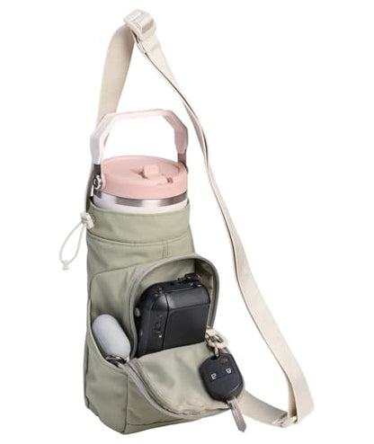 STANLEY Vitalize Carry-All Bag | Bottle Holder with Drawstring Cinch | Adjustable Shoulder Strap | Zippered Valuables Pocket | Durable Recycled Fabric | Sage Grey - color: Sage Grey, size: Carry-All