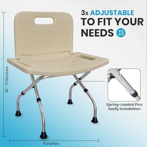 Yellow Ladybug Foldable Shower Chair - Adjustable Height Bath Stool with Non Slip Rubber Feet, Lightweight for Seniors & Mobility Support.