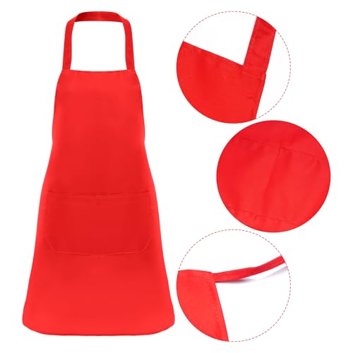 Fengek 8 Pcs Bib Apron for Unisex Colorful Kitchen Apron Bulk with 2 Roomy Pockets for Kitchen BBQ Painting Baking, Red - color: Red