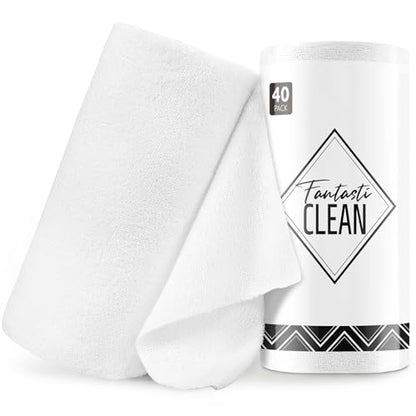 Fantasticlean Microfiber Cleaning Cloth Roll- 40 Sheets, 12" x 12" (White) - color: White, size: 40 pack