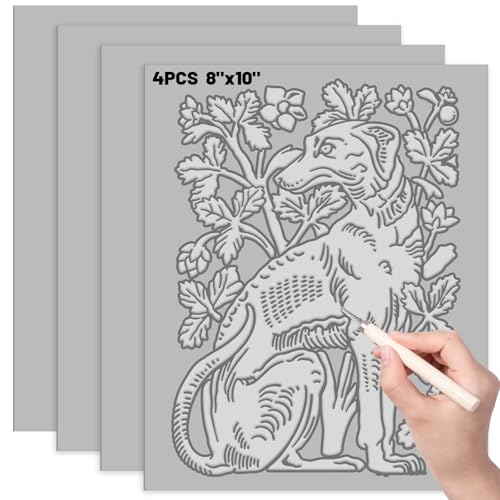 4 Pack Linoleum Blocks for Printmaking, 8 X 10 Inch Rubber Sheets | Soft Rubber, Easy To Carve, For Stamps, Cards, Prints, Beginners And Artists - size: 8 x 10 Inch