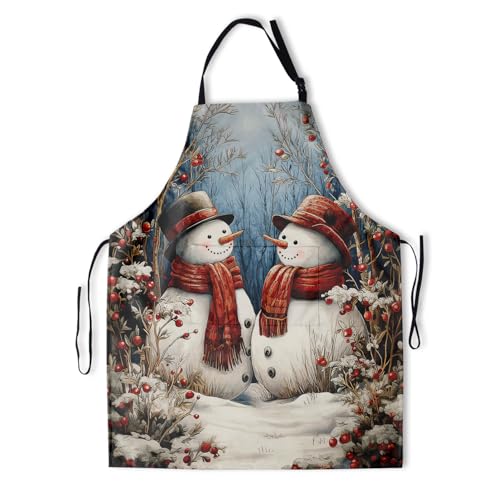 Giwawa Unisex Adult Apron Waterproof Stain Resistant Kitchen Cooking Apron with 2 Pockets for BBQ Grill Painting - color: Winter Snowman